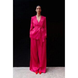 NWOT Zara raspberry pink red double breasted belted blazer, M